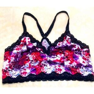 💜Torrid brand Floral Black, Red & Purple Lace Detailed Racerback Bralette💜